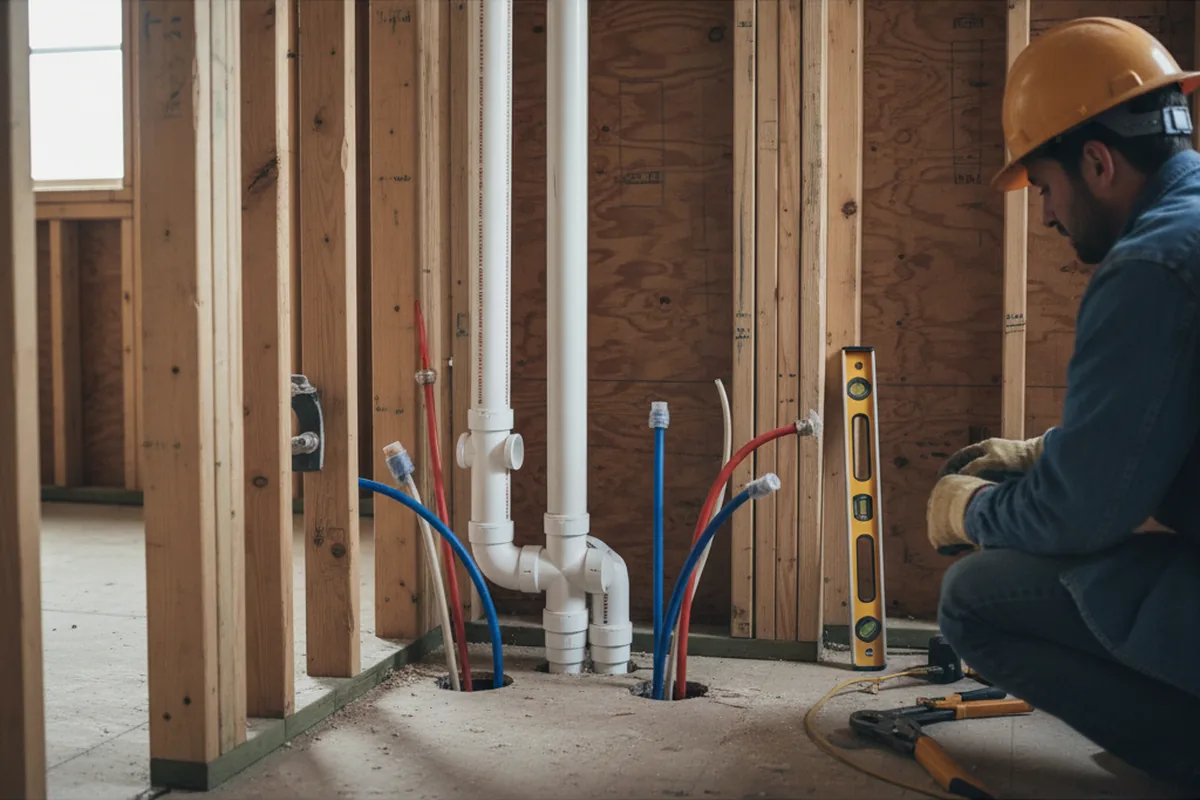 Drain and supply rough-in during Sump Pump Repair in West Salisbury